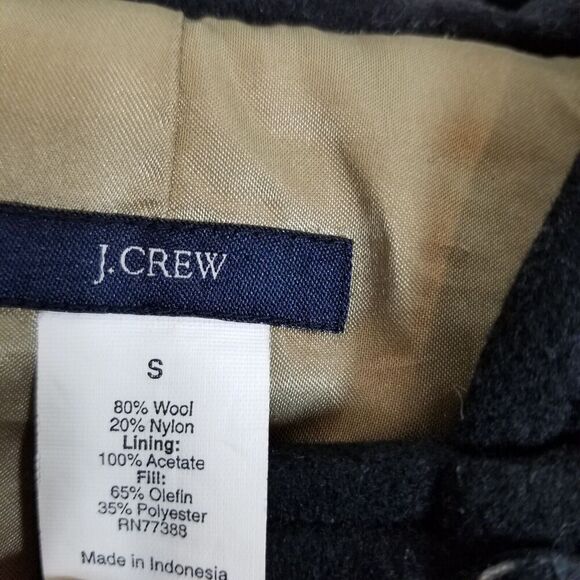J.Crew Women Wool Blend Duffle Coat Size S Black Hooded Button Up Trench Jacket - Picture 8 of 8